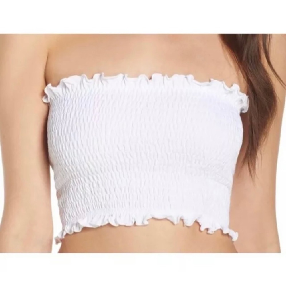 NEW BP. White Smocked Bandeau Crop Top